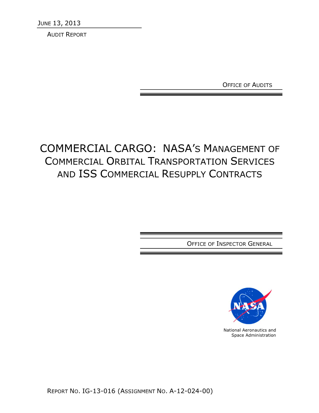 NASA's Commercial Cargo Program (IG-13-016)