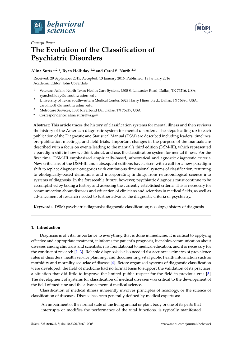 The Evolution of the Classification of Psychiatric Disorders