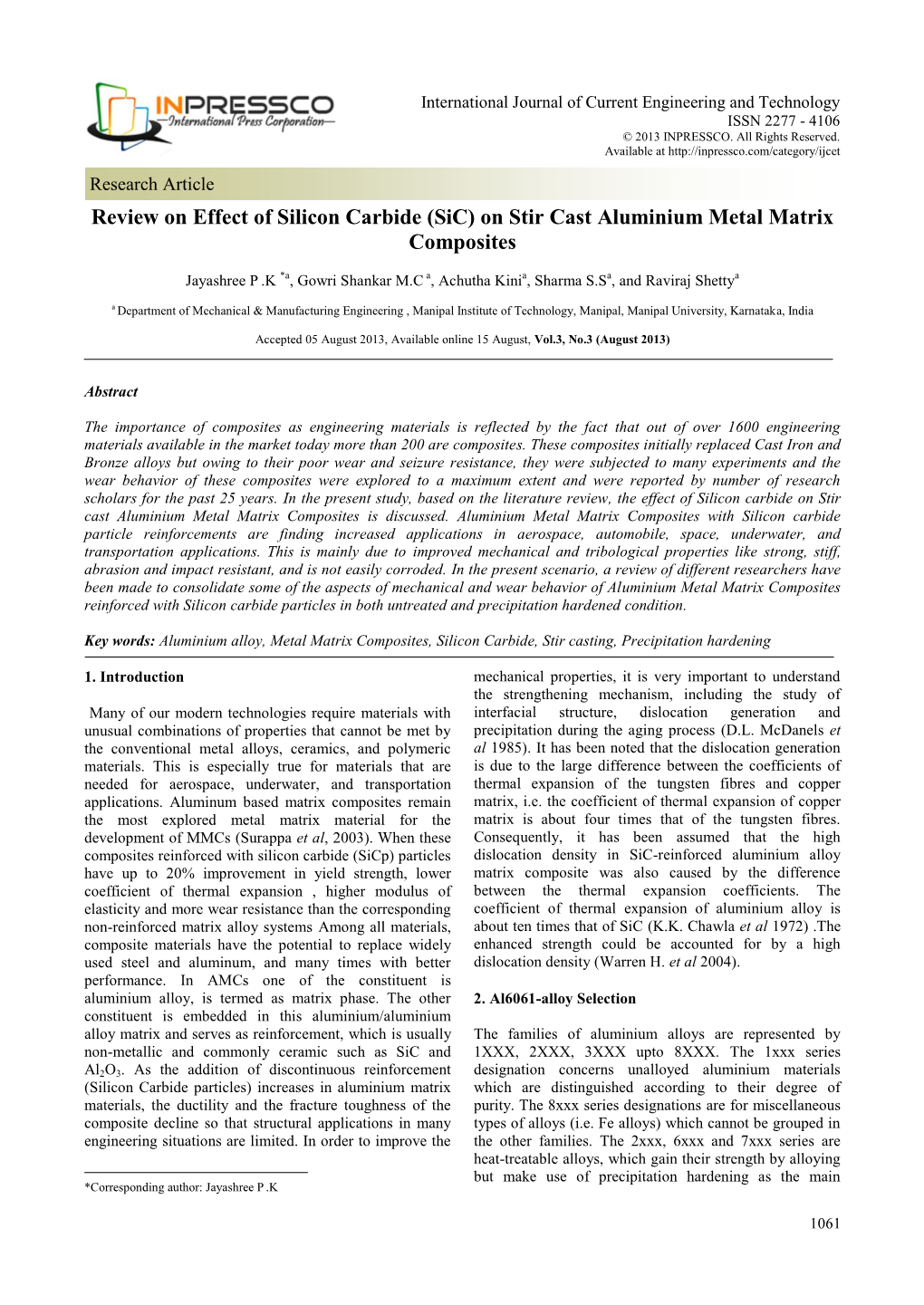 Review on Effect of Silicon Carbide (Sic) on Stir Cast Aluminium Metal Matrix Composites