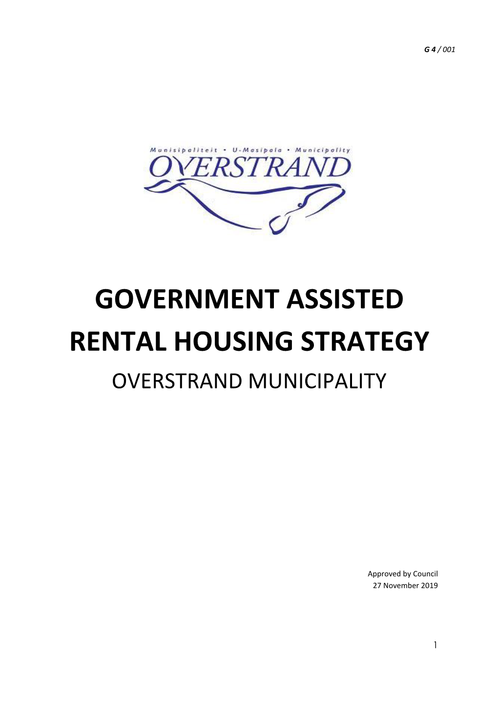 Government Assisted Rental Housing Strategy Overstrand Municipality