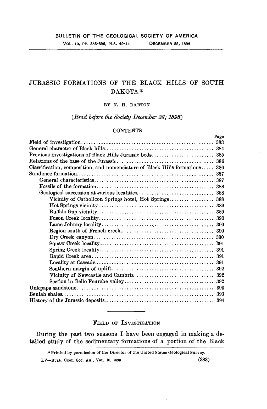 Jurassic Formations of the Black Hills of South Dakota*