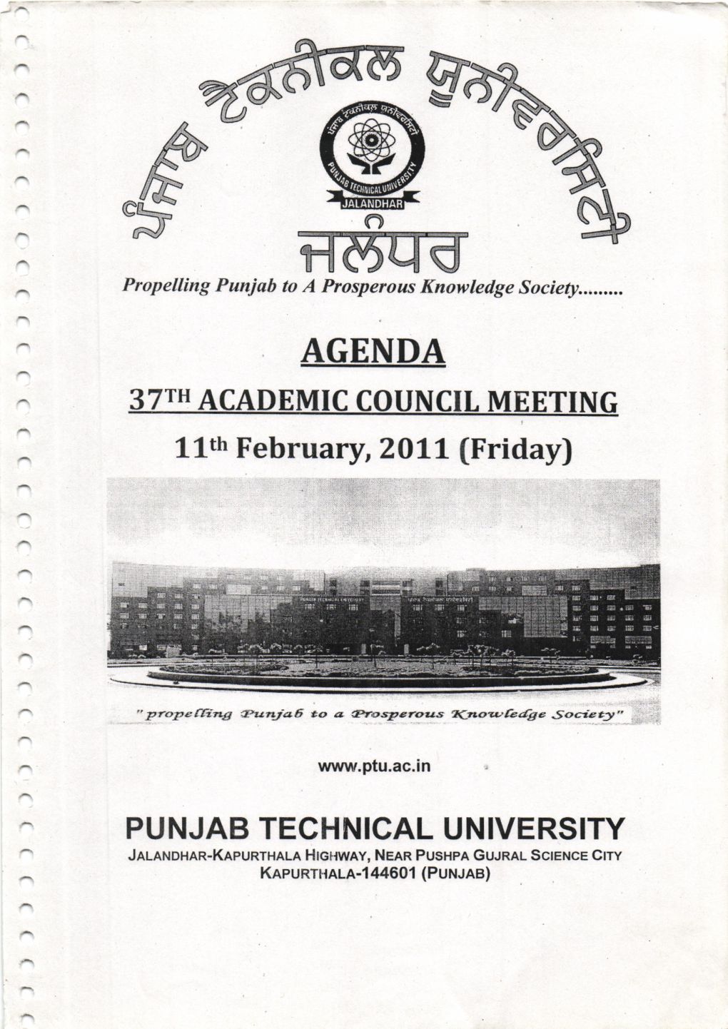 AGENDA 37Tit ACADEMIC COUNCIL MEETING 1 1Th February, 2Ol1 (Friday)