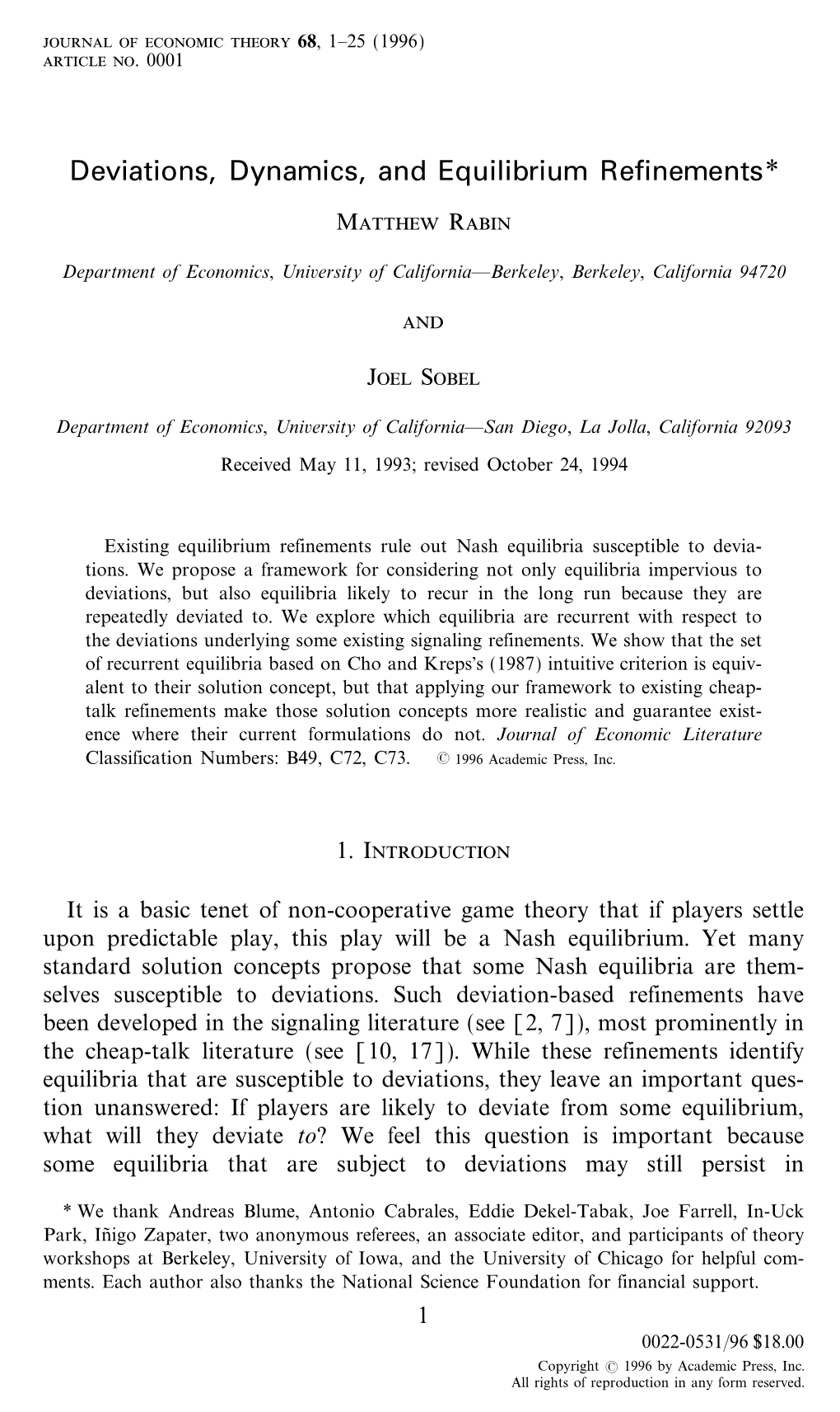 Deviations, Dynamics, and Equilibrium Refinements