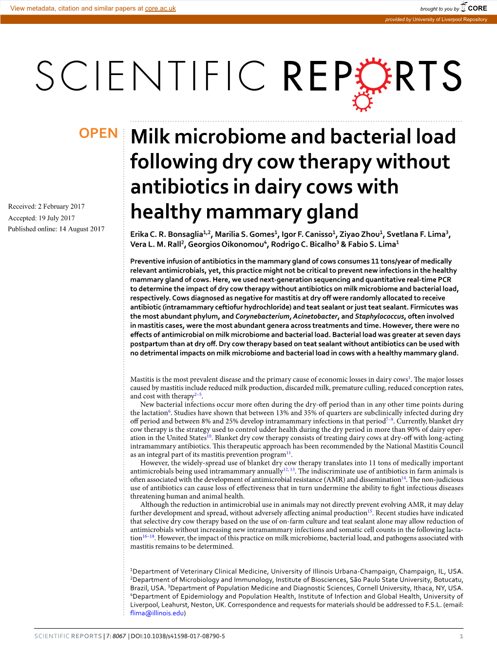 Milk Microbiome and Bacterial Load Following Dry Cow Therapy Without