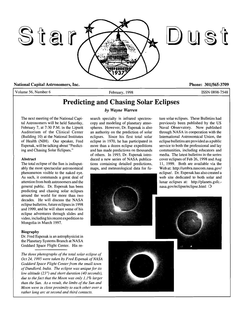 Predicting and Chasing Solar Eclipses by Wayne Warren