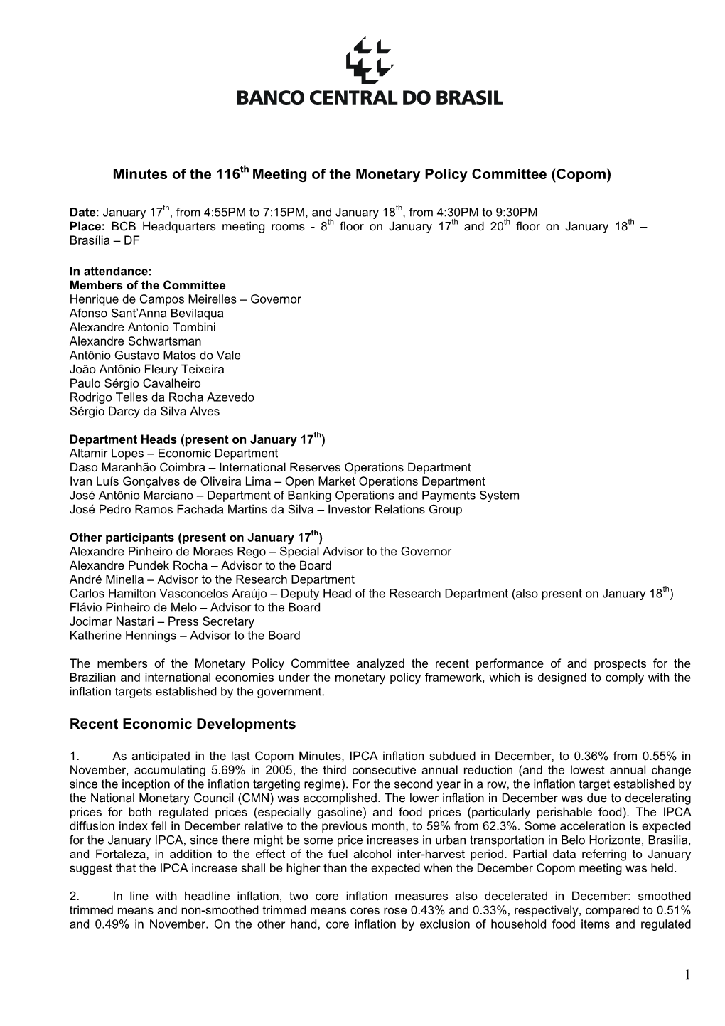 Minutes of the 103Th Meeting of the Monetary Policy Committee (Copom)