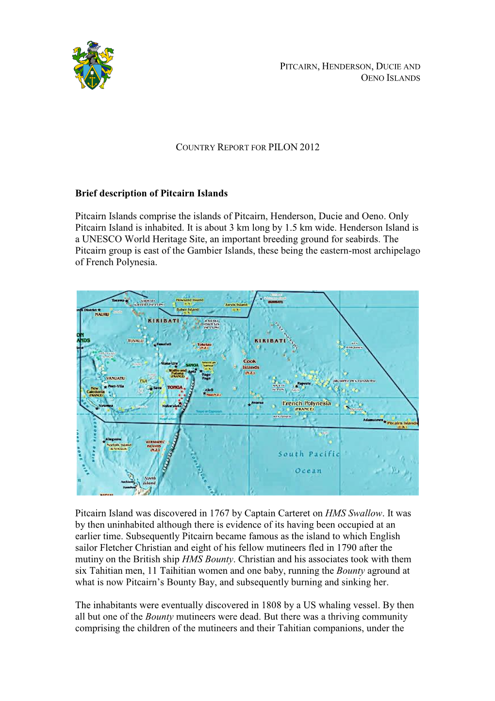 Pitcairn Islands Country Report to PILON 2012