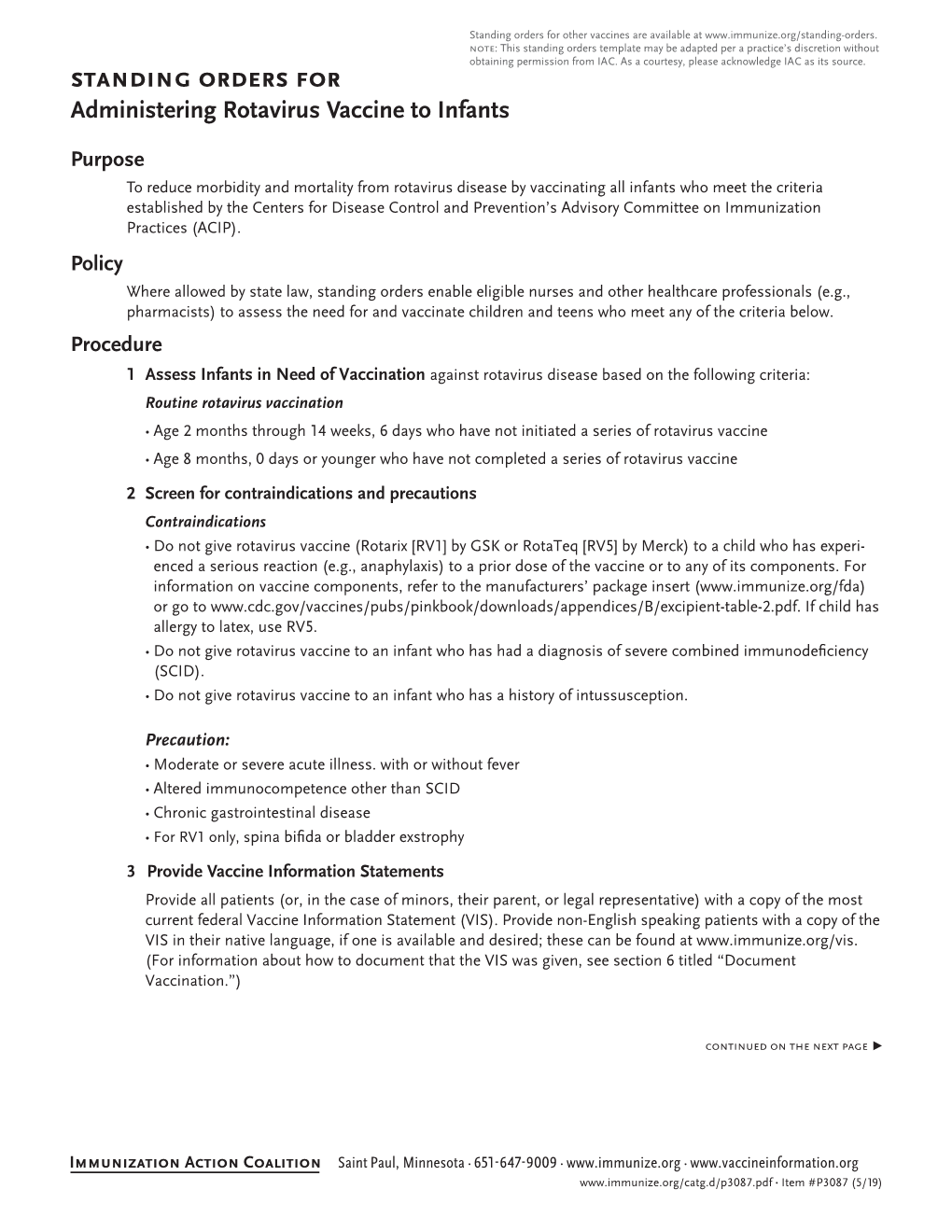 Standing Orders for Administering Rotavirus Vaccine to Infants