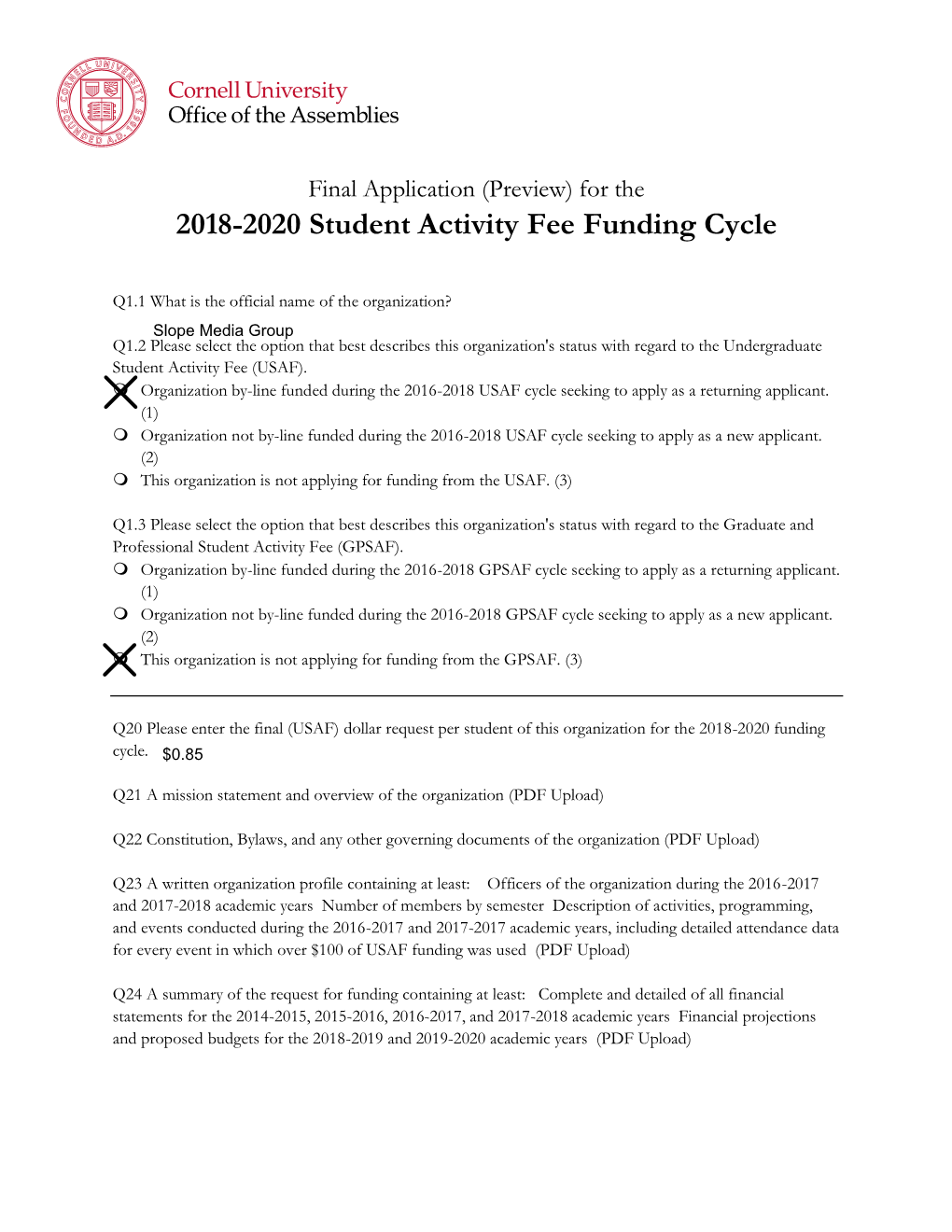 2018-2020 Student Activity Fee Funding Cycle