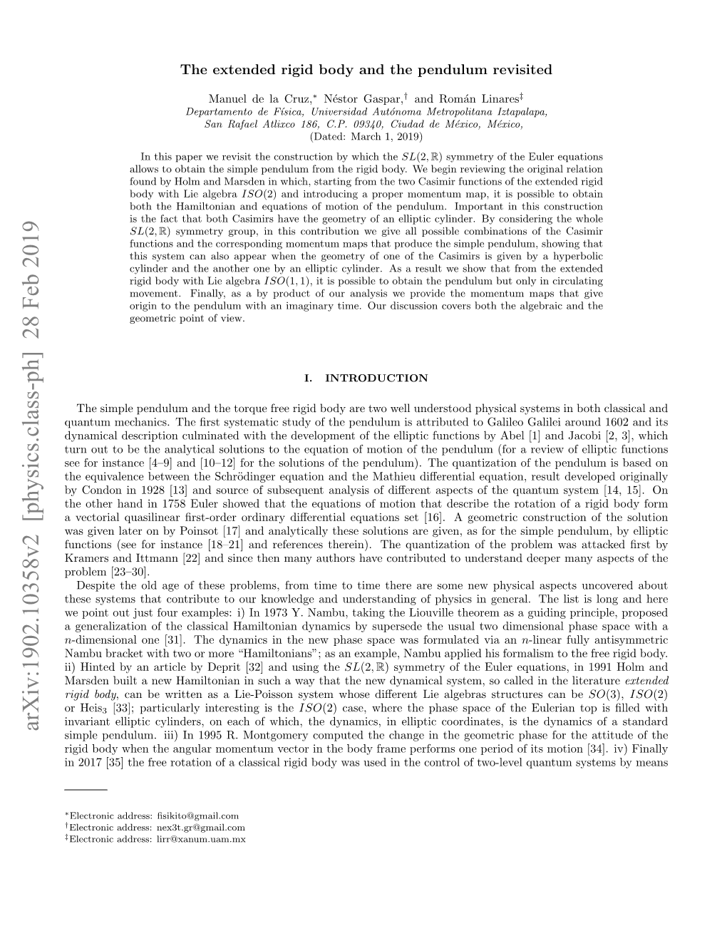 The Extended Rigid Body and the Pendulum Revisited