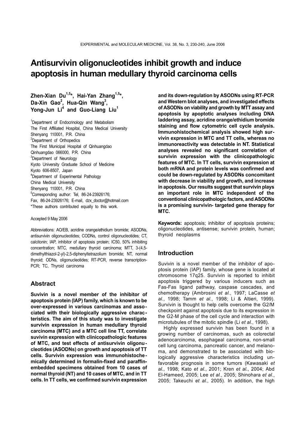 Antisurvivin Oligonucleotides Inhibit Growth and Induce Apoptosis in Human Medullary Thyroid Carcinoma Cells