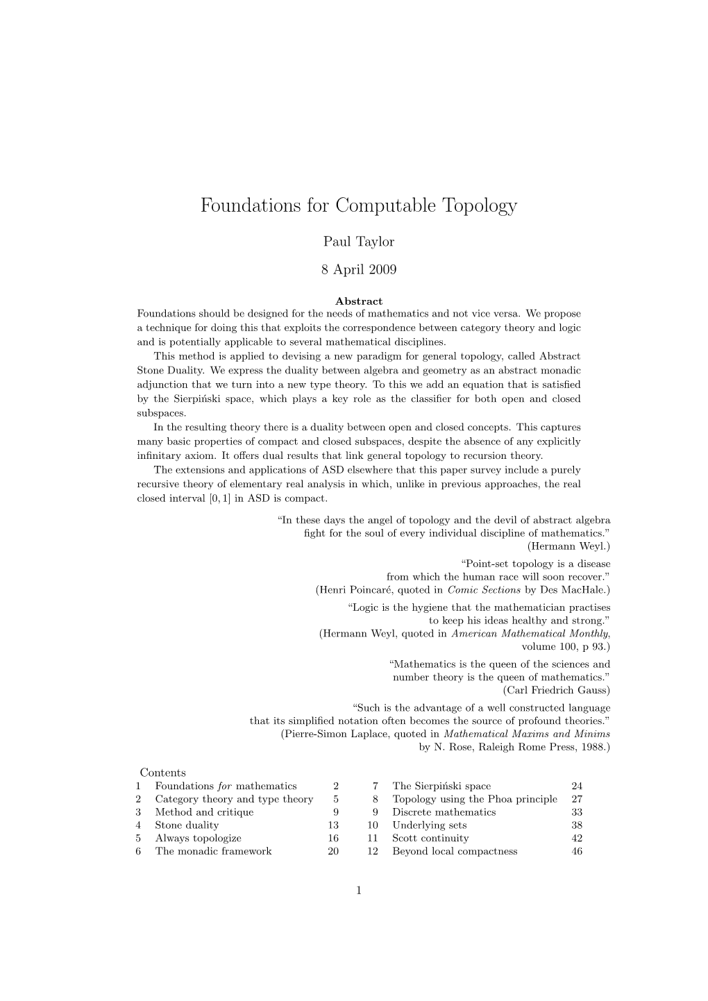 Foundations for Computable Topology