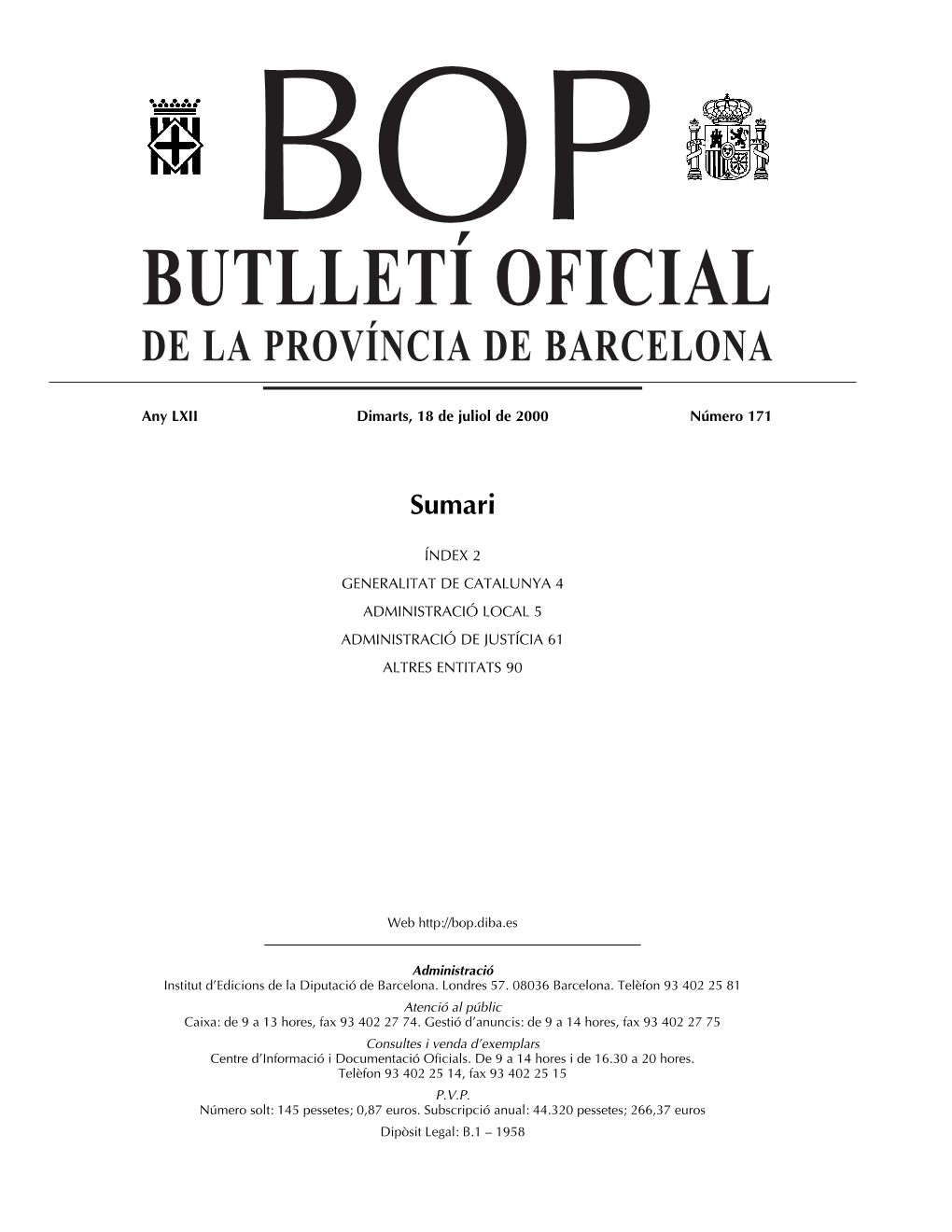 Butlletí Oficial De La Província De Barcelona 18¢ / 7 / 2000