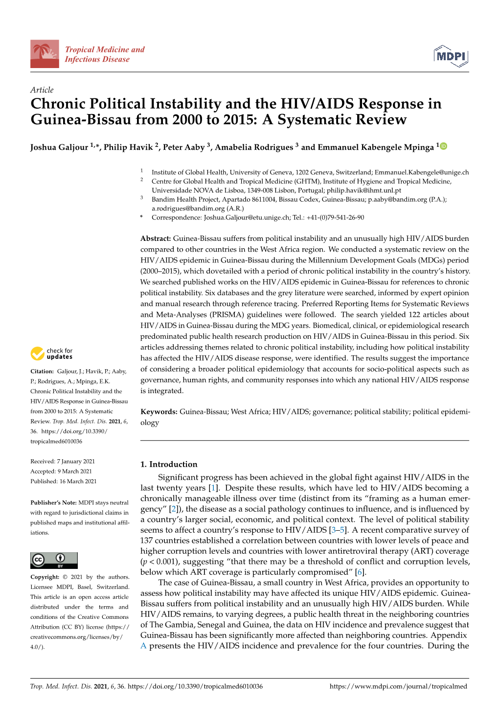 Chronic Political Instability and the HIV/AIDS Response in Guinea-Bissau from 2000 to 2015: a Systematic Review