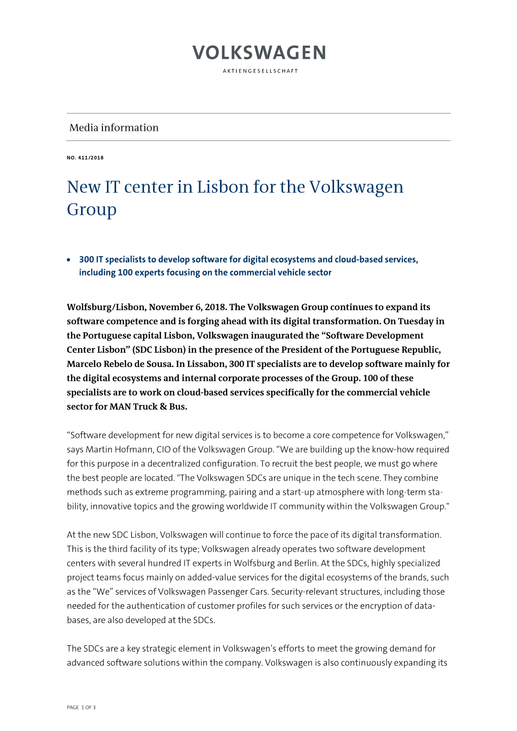 New IT Center in Lisbon for the Volkswagen Group