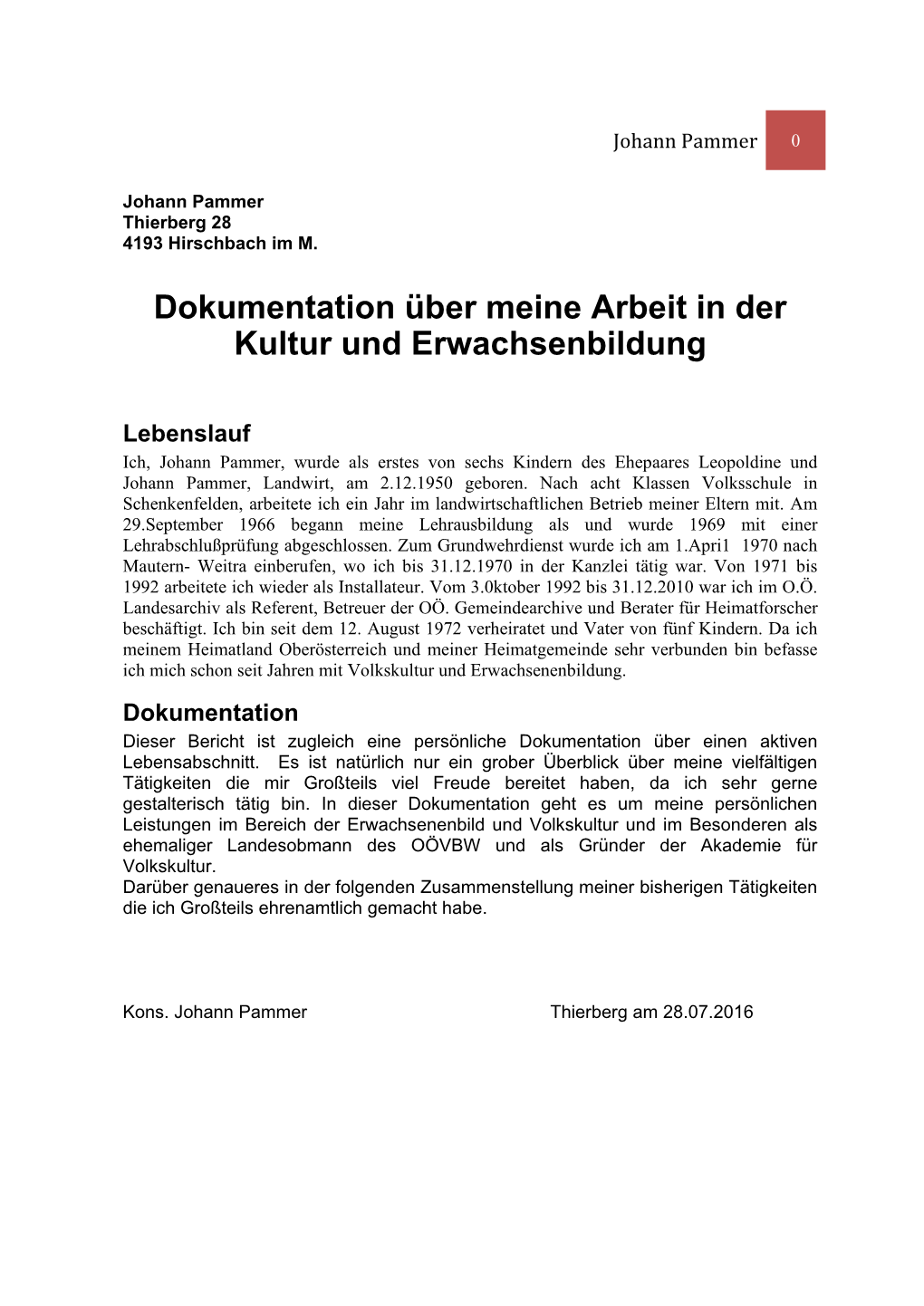 Dokumentation Über Meine Arbeit in Der Kultur Und Erwachsenbildung