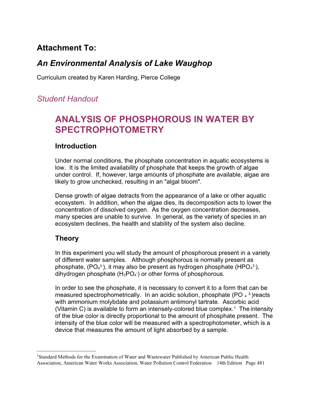 An Environmental Analysis of Lake Waughop