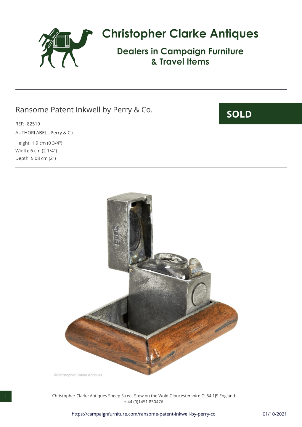 Ransome Patent Inkwell by Perry & Co