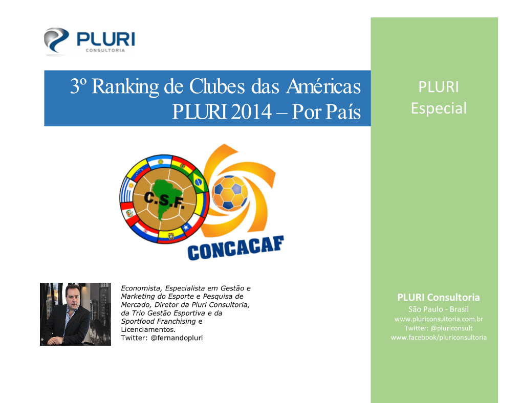 3º Ranking De Clubes Das Américas PLURI 2014