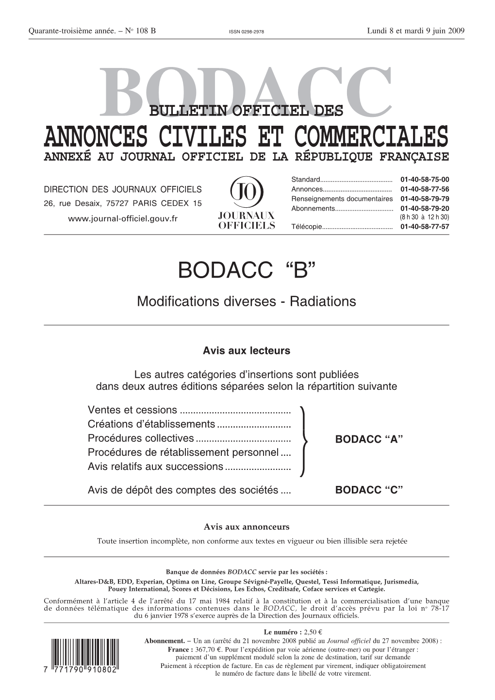 Bodacc Bulletin Officiel Des Annonces Civiles Et Commerciales Annexé Au