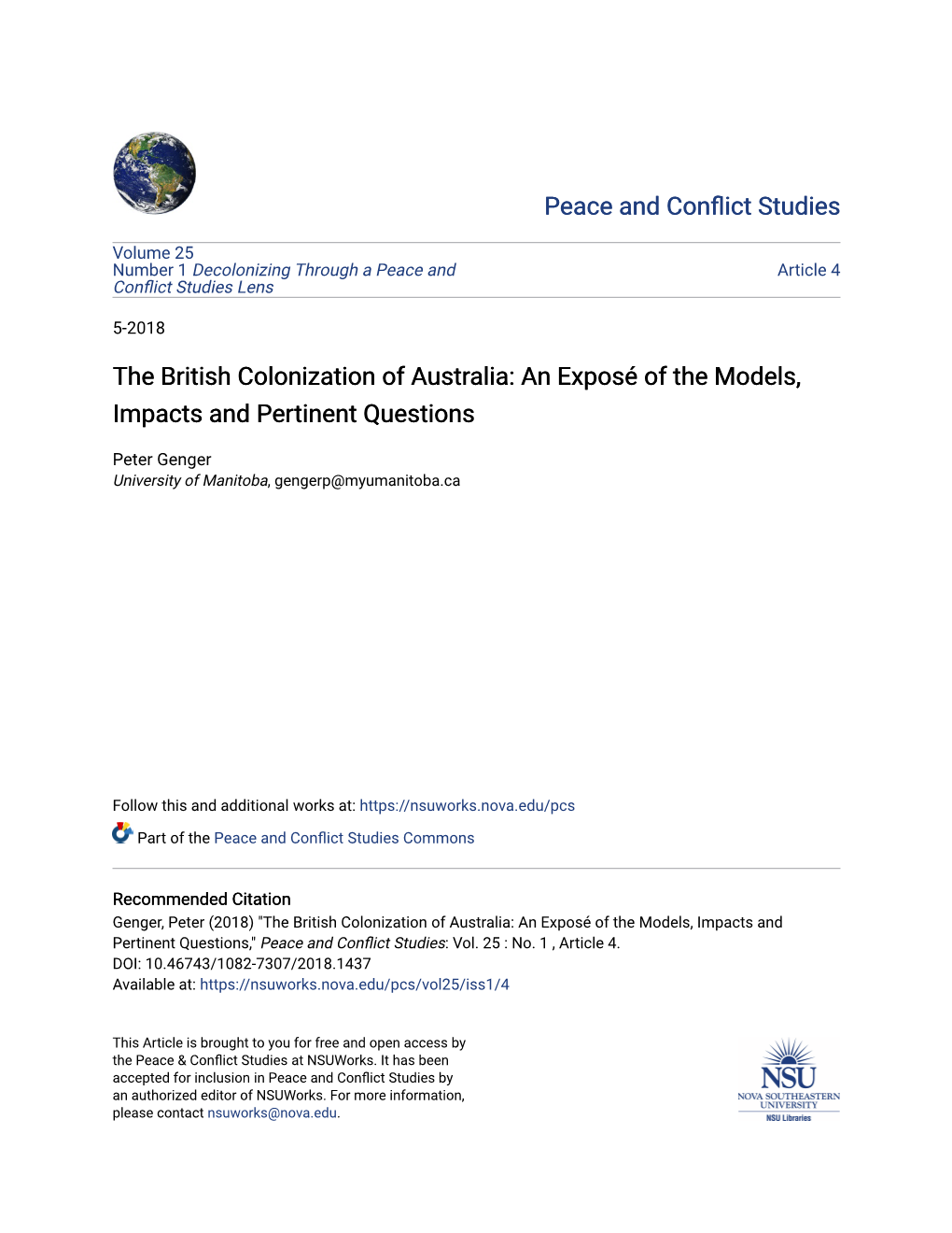 The British Colonization of Australia: an Exposé of the Models, Impacts and Pertinent Questions