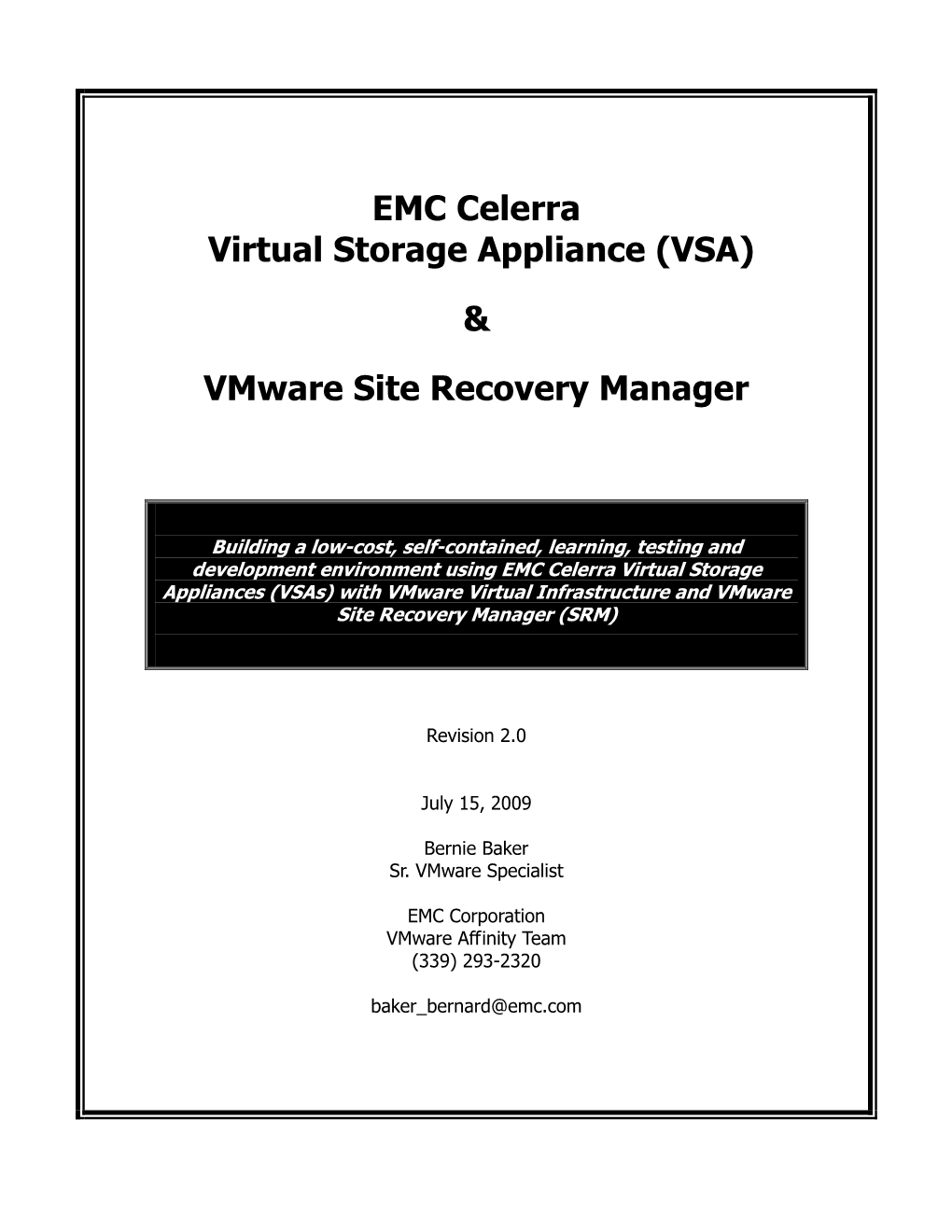 EMC Celerra Virtual Storage Appliance (VSA) & Vmware Site Recovery Manager