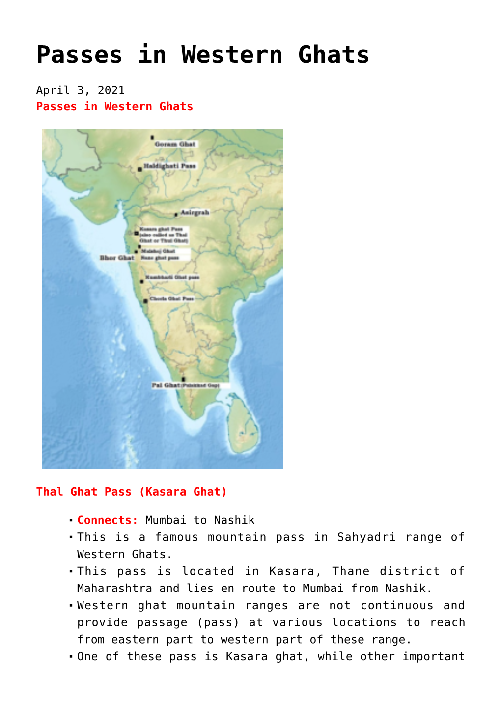 Passes in Western Ghats