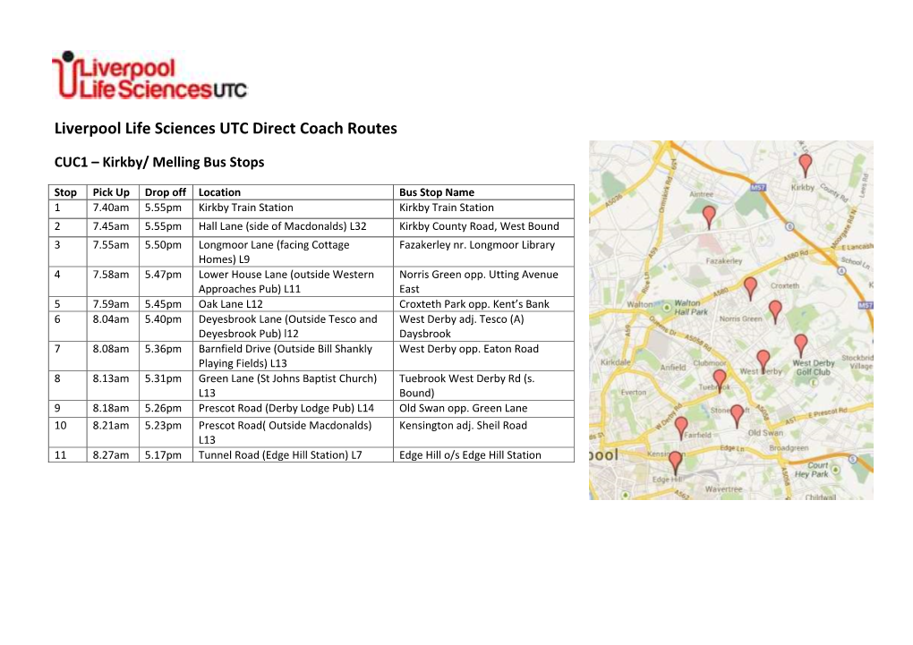 Liverpool Life Sciences UTC Direct Coach Routes