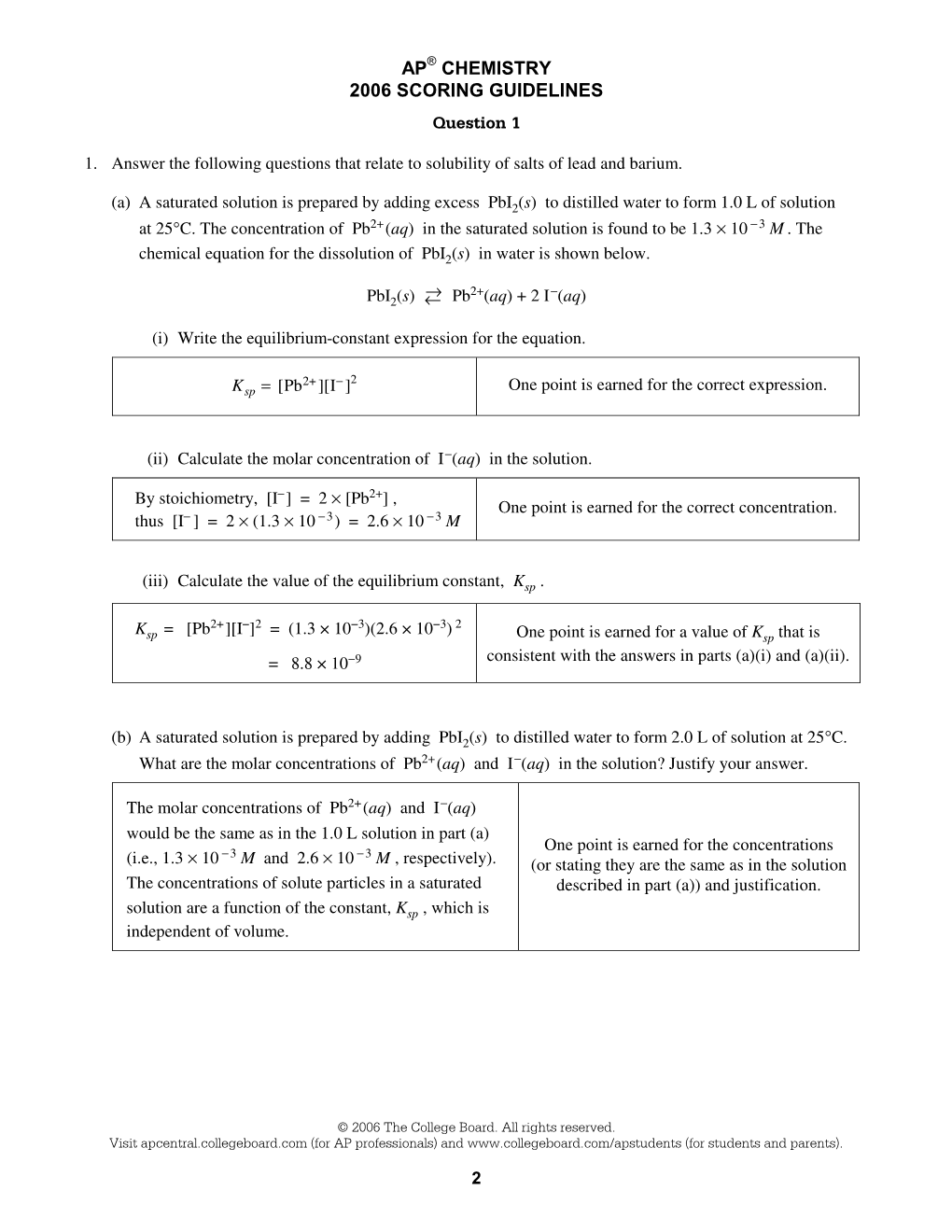 In Water Is Shown Below. Pbi2(S) →← Pb2+(Aq) +