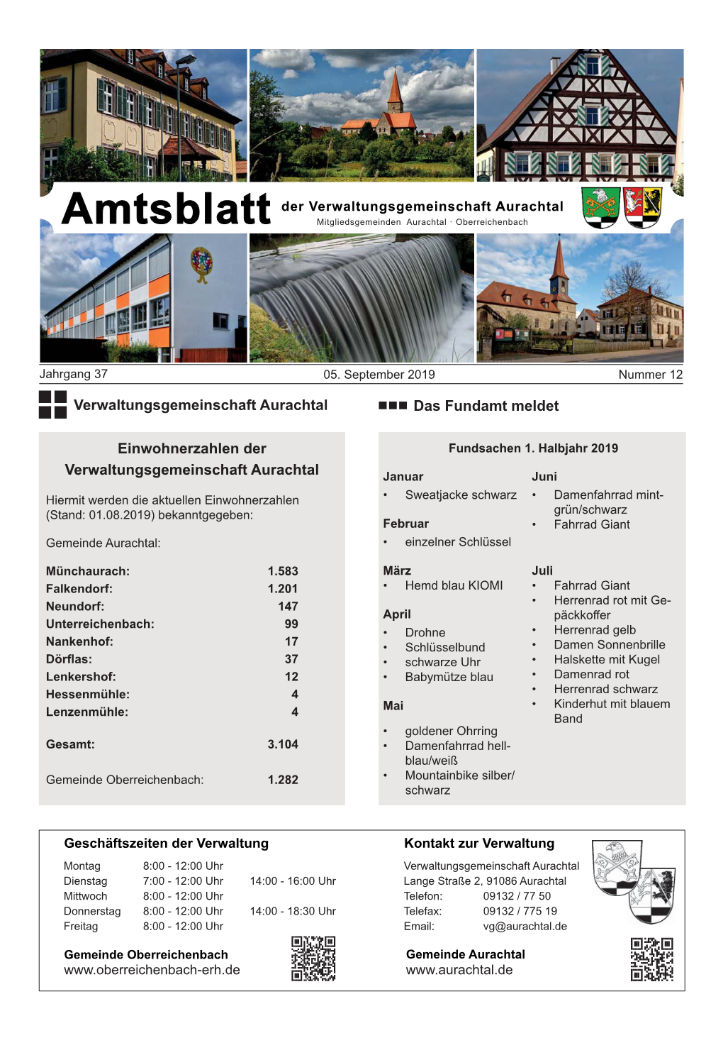 Amtsblatt | Verwaltungsgemeinde Aurachtal | Nr. 12 | 05.09.2019