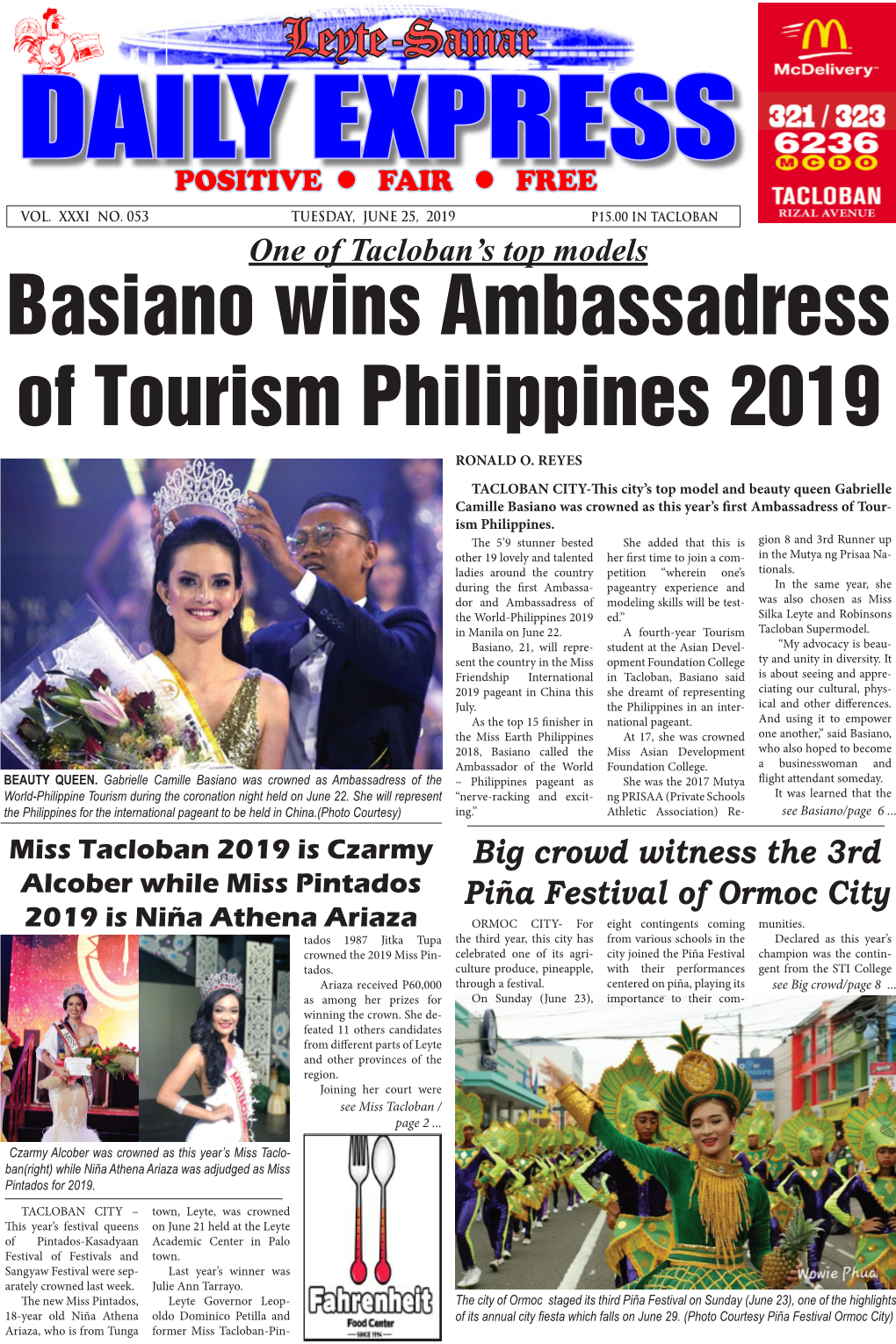 Basiano Wins Ambassadress of Tourism Philippines 2019 RONALD O