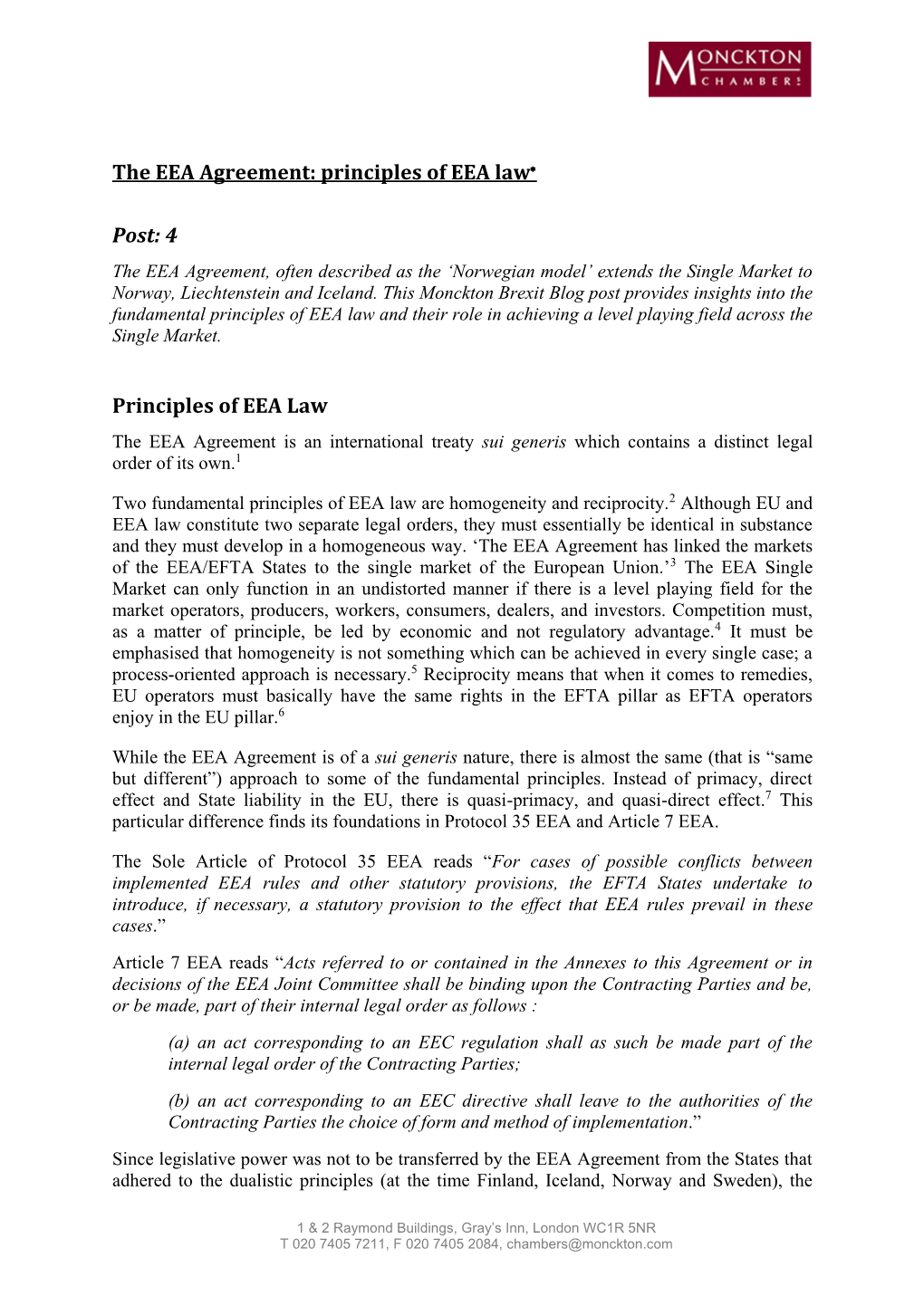The EEA Agreement: Principles of EEA Law* Post: 4