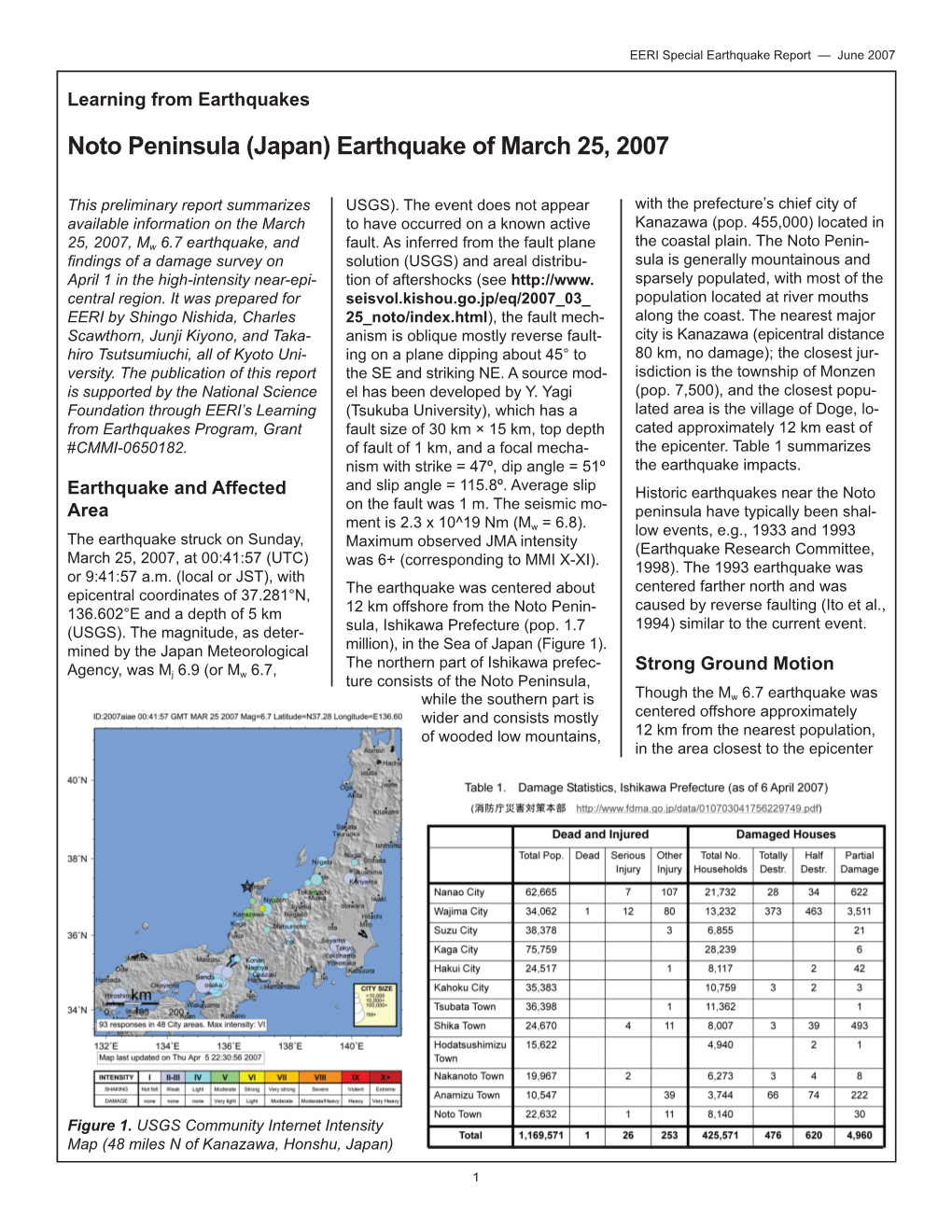 Noto Peninsula (Japan) Earthquake of March 25, 2007