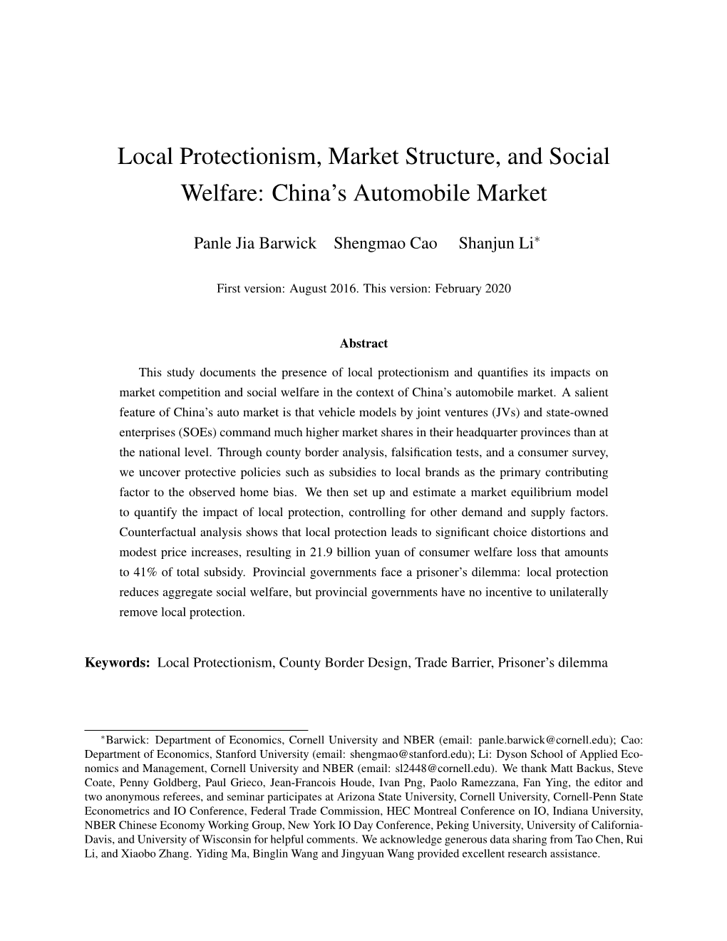 Local Protectionism, Market Structure, and Social Welfare: China's
