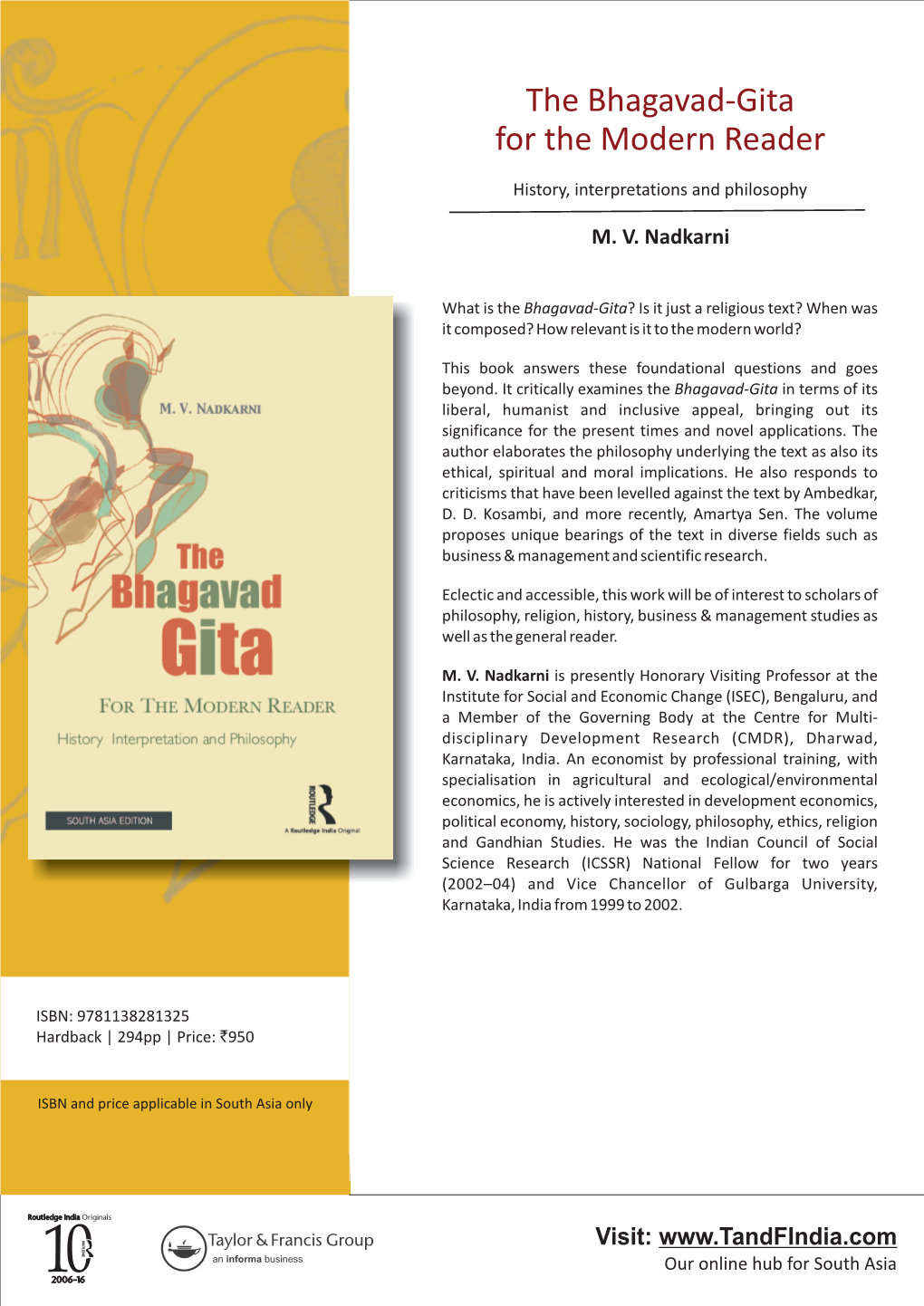 The Bhagavad-Gita for the Modern Reader.Cdr