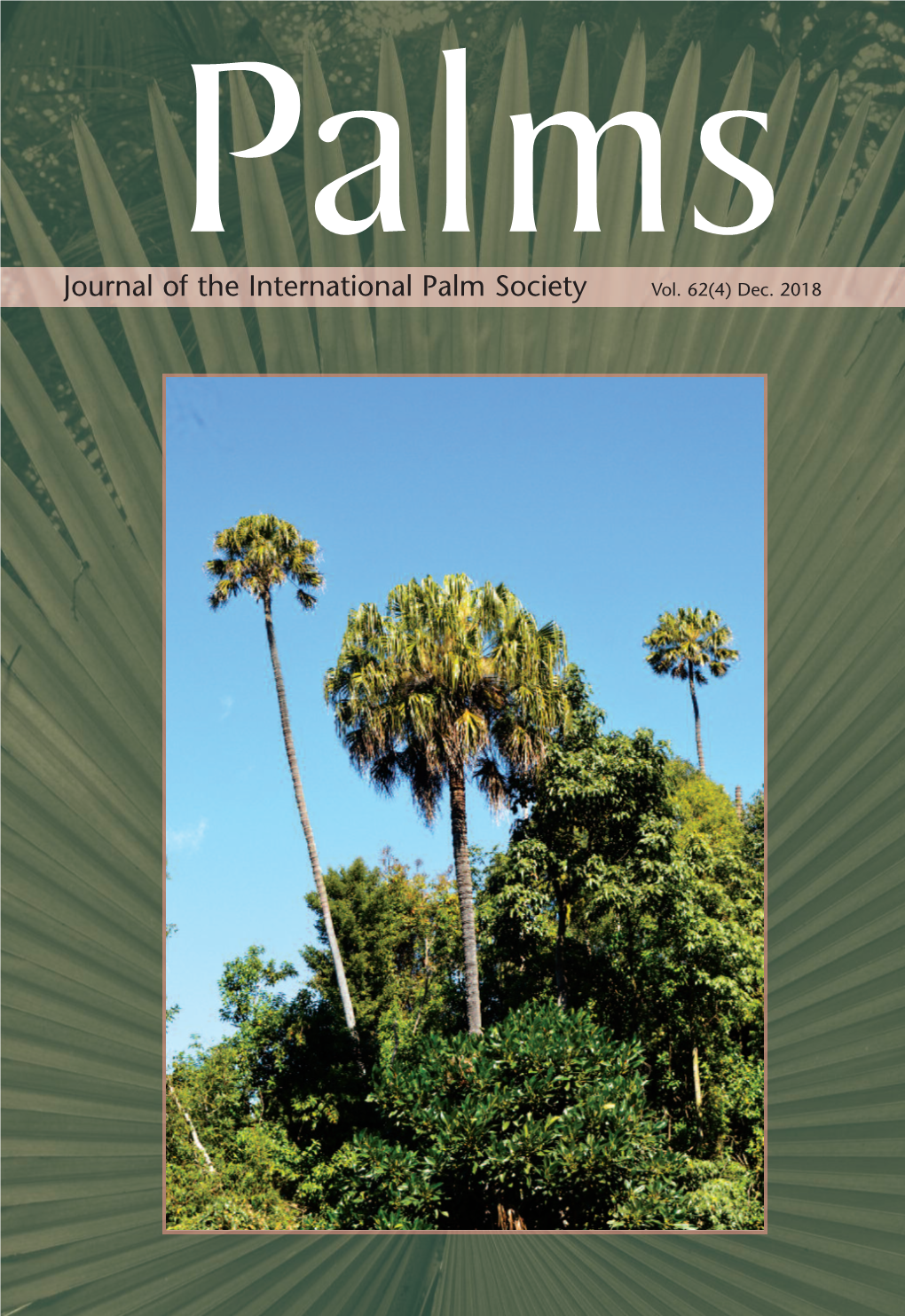 Journal of the International Palm Society Vol. 62(4) Dec. 2018 the INTERNATIONAL PALM SOCIETY, INC