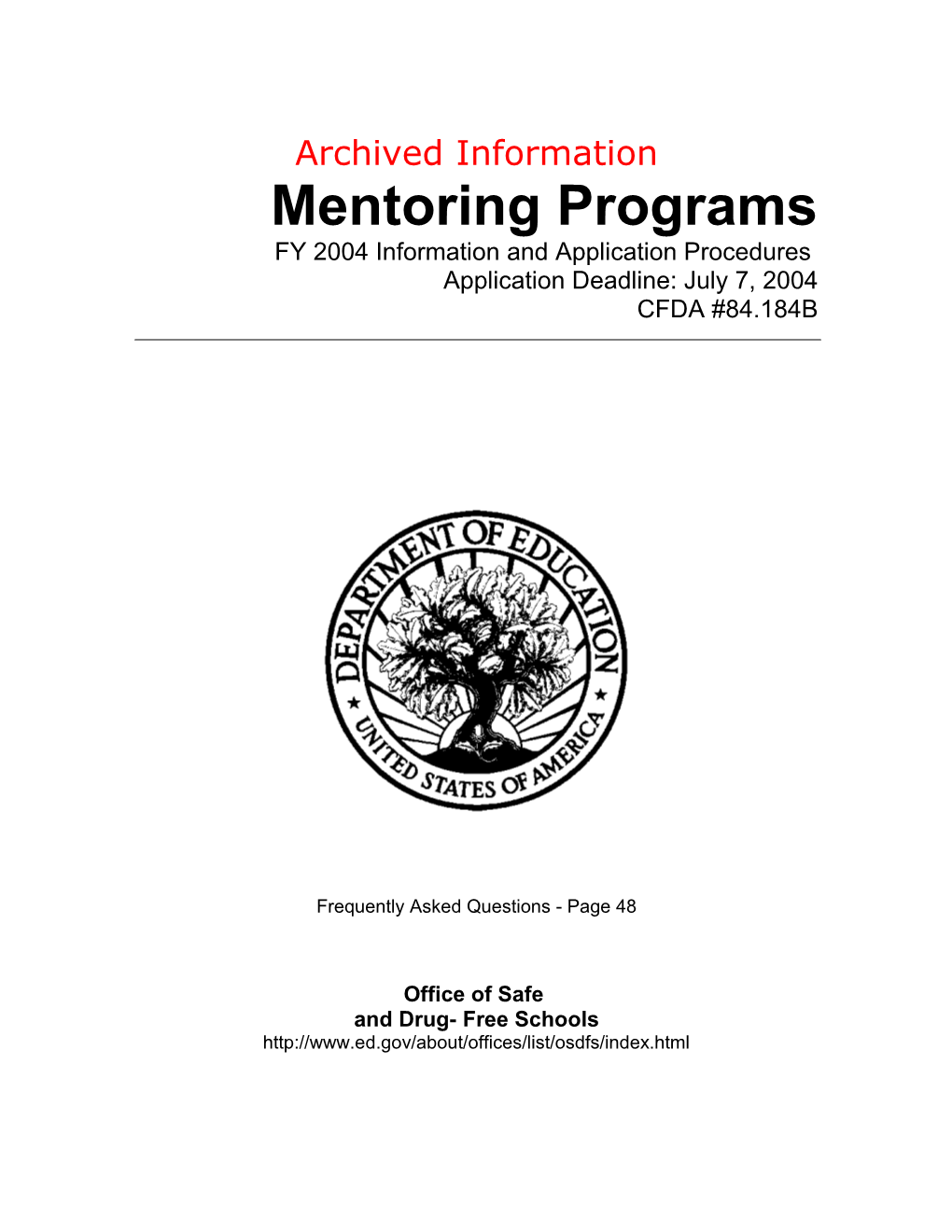 Archived: FY 2004 Mentoring Programs Application Package (MSWORD)