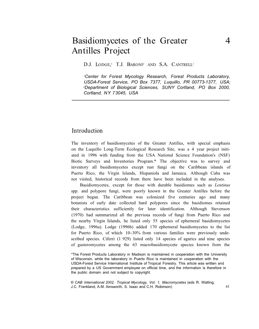 Basidiomycetes of the Greater Antilles Project Chapter 4