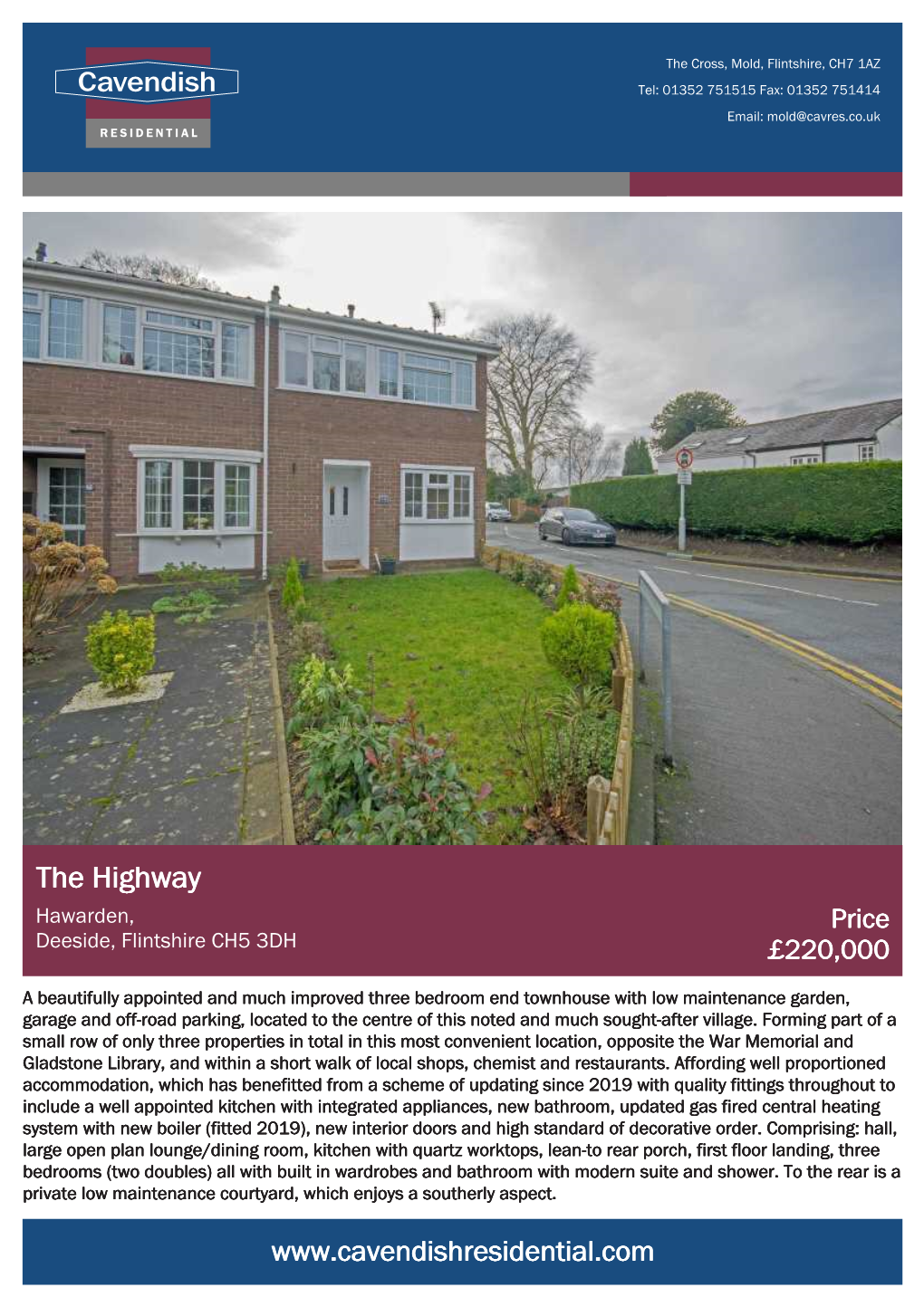 The Highway Hawarden, Price Deeside, Flintshire CH5 3DH £220,000