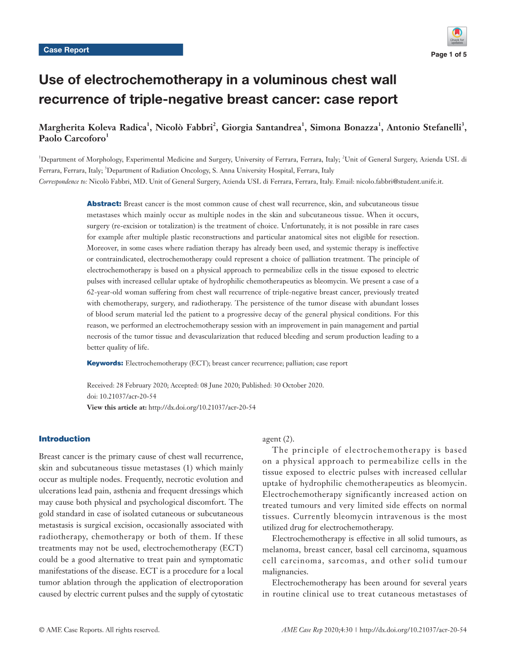 Use of Electrochemotherapy in a Voluminous Chest Wall Recurrence of Triple-Negative Breast Cancer: Case Report