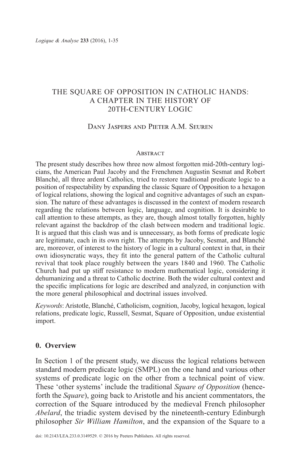 The Square of Opposition in Catholic Hands: a Chapter in the History of 20Th-Century Logic