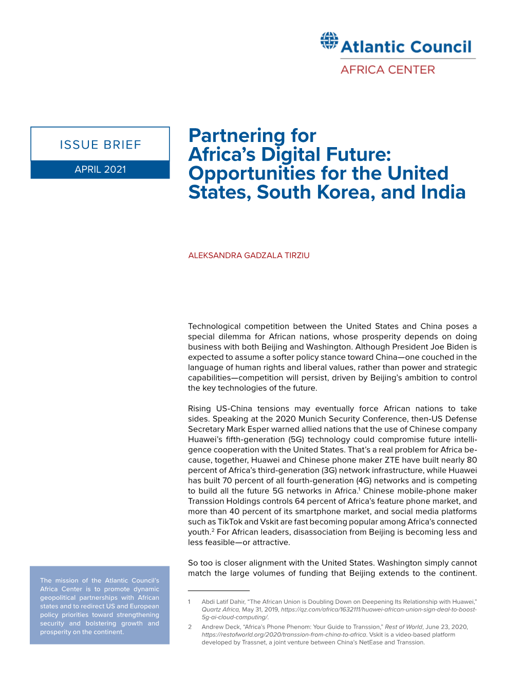 Partnering for Africa's Digital Future: Opportunities for the United States