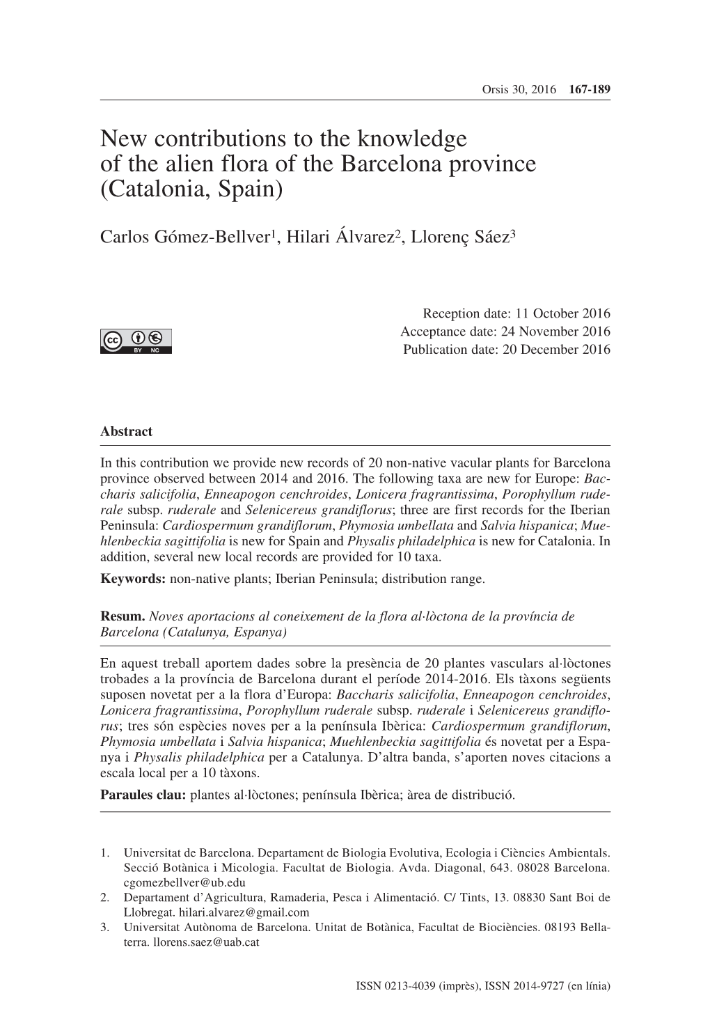 New Contributions to the Knowledge of the Alien Flora of the Barcelona Province (Catalonia, Spain)