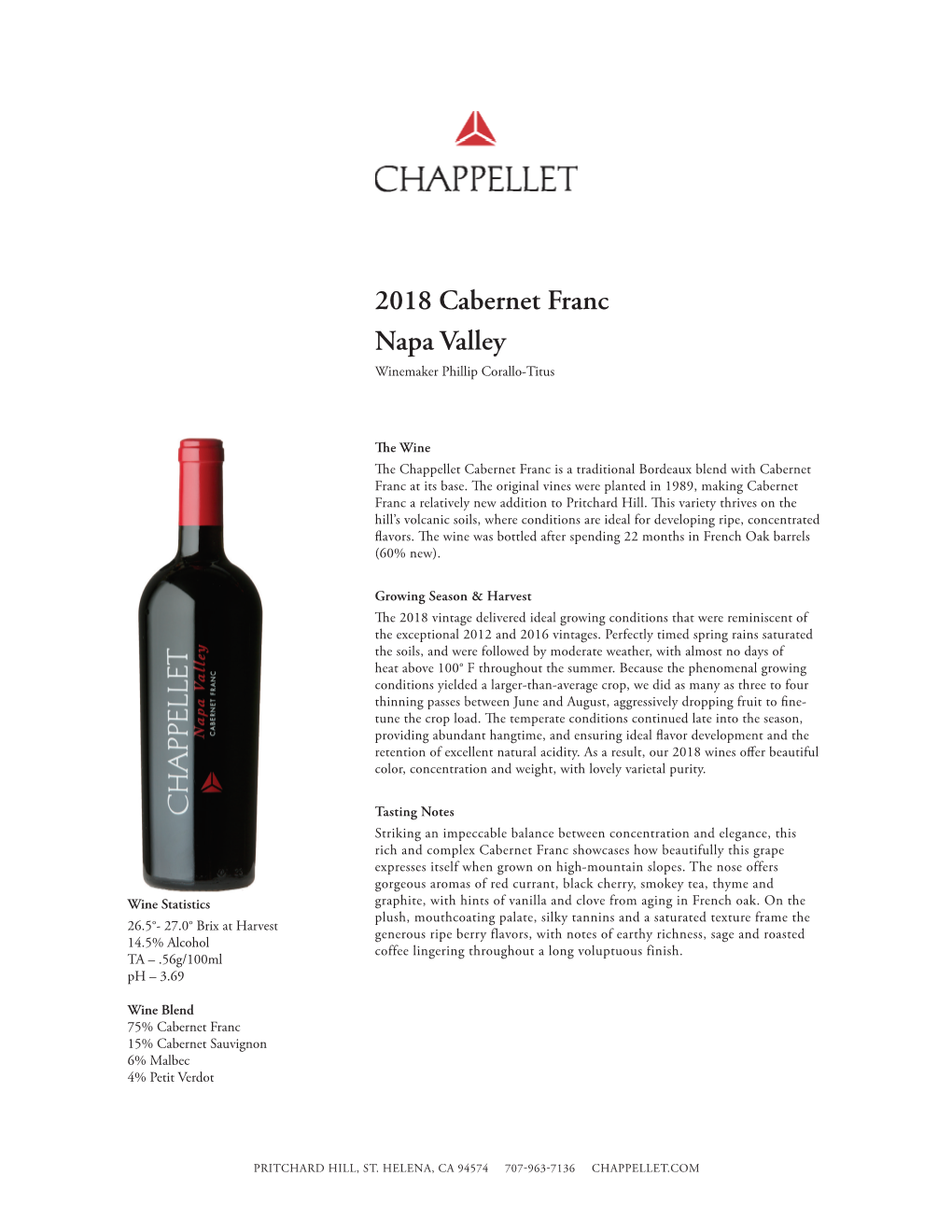 2018 Cabernet Franc Napa Valley Winemaker Phillip Corallo-Titus