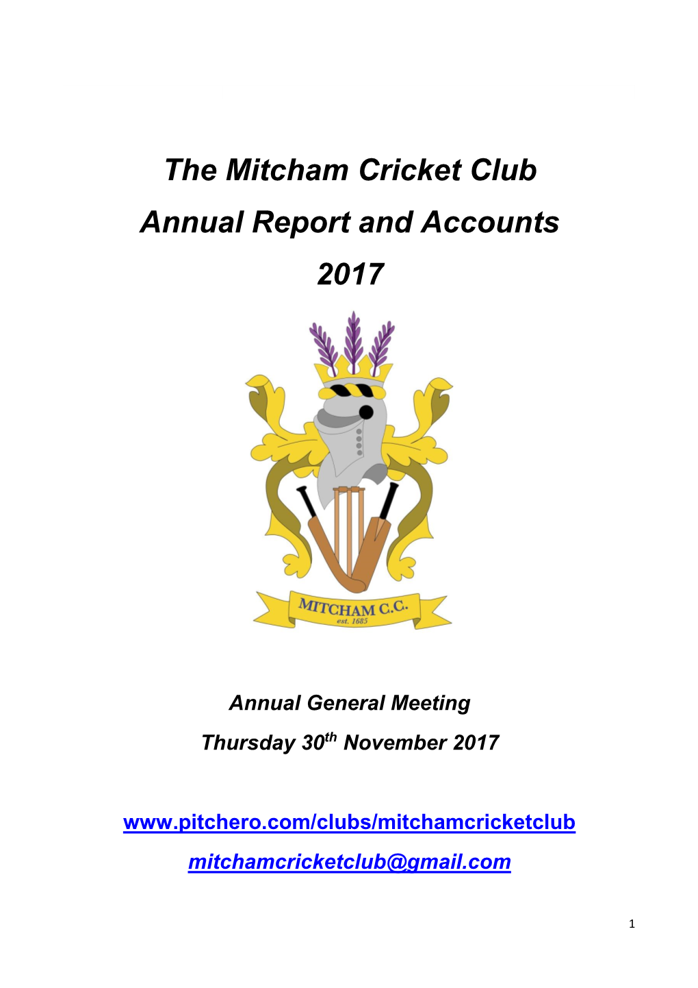 The Mitcham Cricket Club Annual Report and Accounts 2017