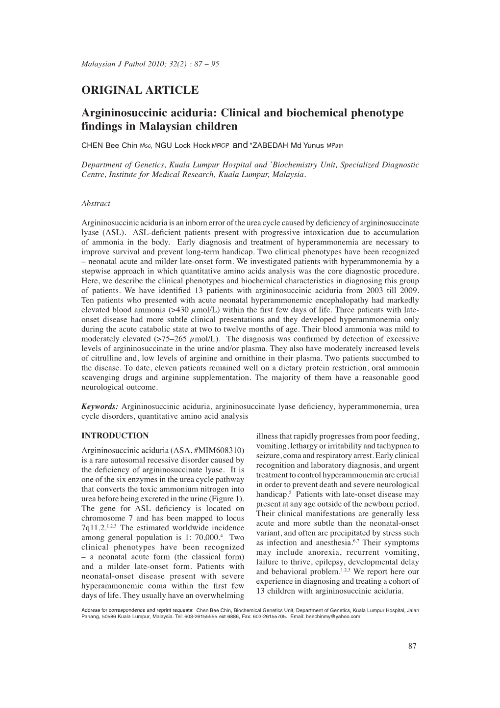 Argininosuccinic Aciduria: Clinical and Biochemical Phenotype Fi Ndings In