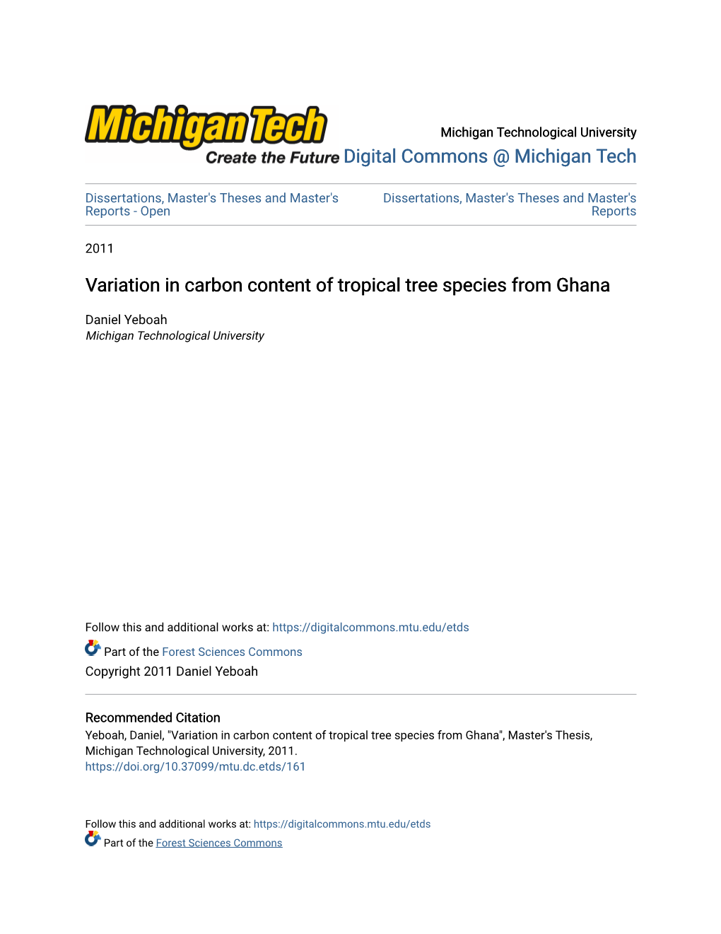 Variation in Carbon Content of Tropical Tree Species from Ghana