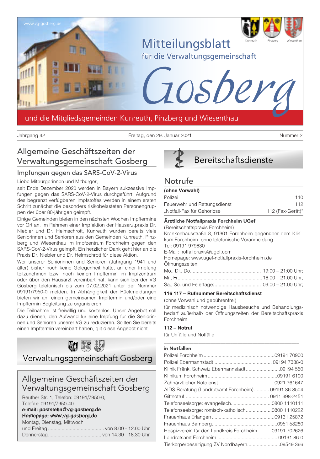 Mitteilungsblatt Kunreuth Pinzberg Wiesenthau Für Die Verwaltungsgemeinschaft Gosberg Und Die Mitgliedsgemeinden Kunreuth, Pinzberg Und Wiesenthau
