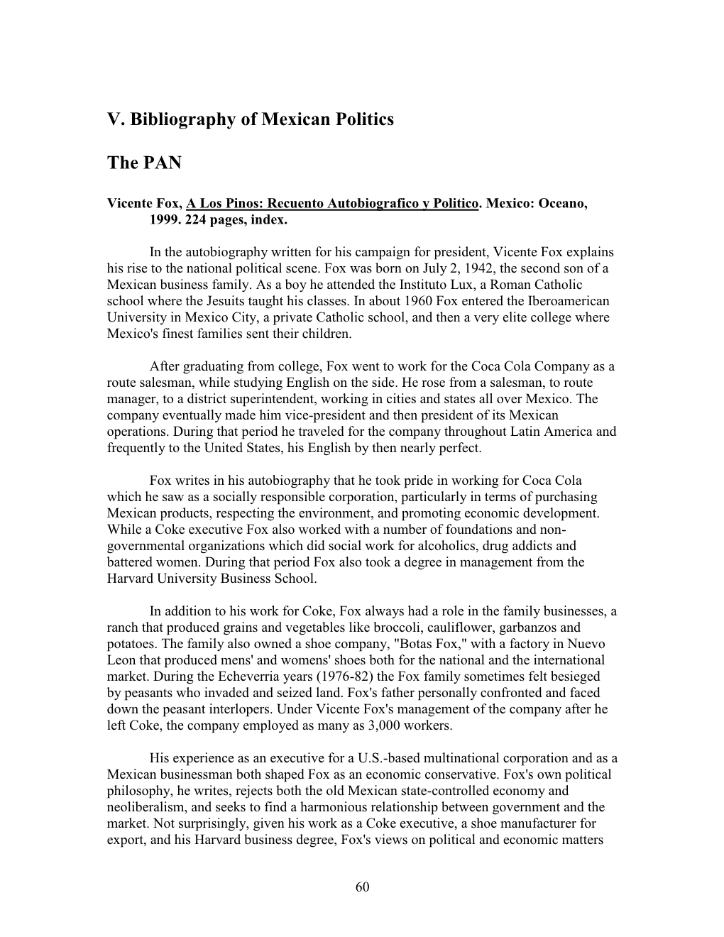 V. Bibliography of Mexican Politics The