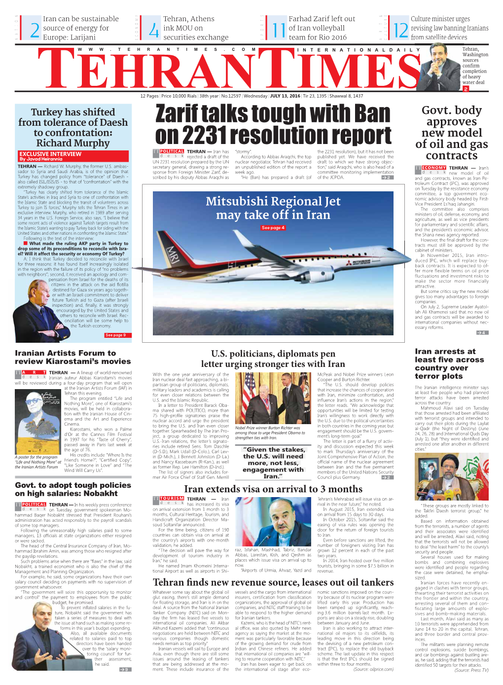 Zarif Talks Tough with Ban on 2231 Resolution Report